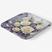 Assiettes En Carton Bouquet rose blanc, lilas, rubans blancs (Angulaire)