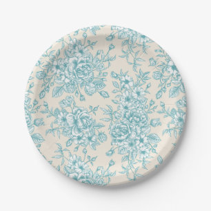 Assiettes En Carton Bouquet Rose bleu Jardin Motif Floral