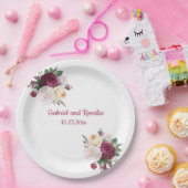 Assiettes En Carton Bouquet Rose de Bourgogne (Fête)