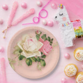 Assiettes En Carton Bouquet rose et rose blanche (Fête)