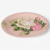 Assiettes En Carton Bouquet rose et rose blanche (Angle)