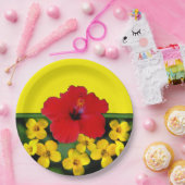 Assiettes En Carton Bouquet rouge de fleur de ketmie (Fête)