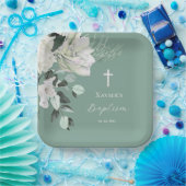 Assiettes En Carton bouquet vert blanc Baptême (Fête)