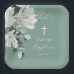 Assiettes En Carton bouquet vert blanc Baptême<br><div class="desc">Plaques de papier de baptême</div>