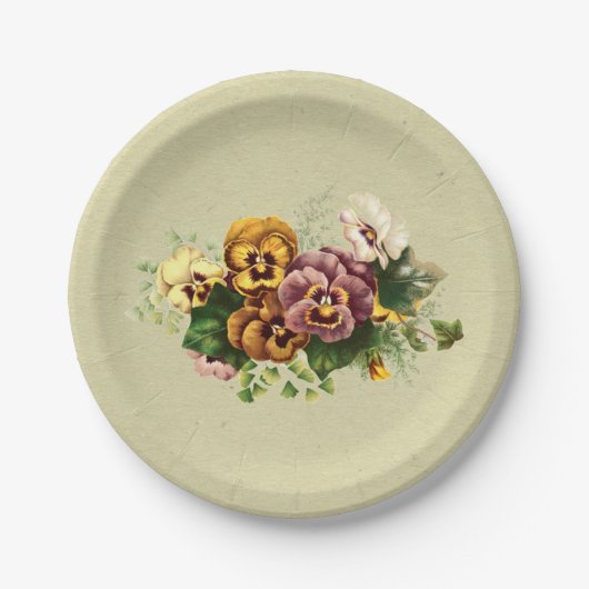 Assiettes En Carton Bouquet vintage de pensées (Devant)