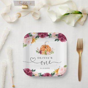 Assiettes En Carton Bourgogne automne fleuri Petit citrouille 1er anni