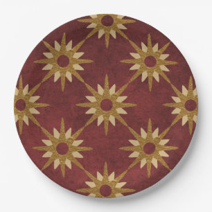 Assiettes En Carton Bourgogne avec Motif Gold Stars