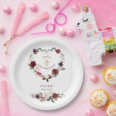 Assiettes En Carton Bourgogne Blush Plum Floral Girl Confirmation (Fête)