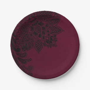 Assiettes En Carton Bourgogne Bordeaux Noir Broderie de dentelle maria