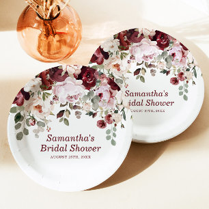 Assiettes En Carton Bourgogne Fête des mariées aux fleurs rose pâle