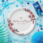 Assiettes En Carton Bourgogne Floral Élégant Monogramme Rustique Maria (Fête)