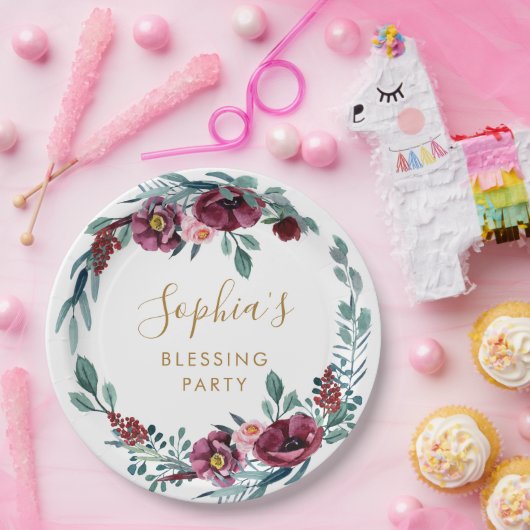 Assiettes En Carton Bourgogne Floral fête de la bénédiction des mères (Fête)