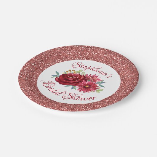 Assiettes En Carton Bourgogne Floral Rose Fête des mariées Parties sci (Angle)