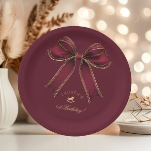 Assiettes En Carton Bourgogne Gold Bow Rocse Cheval luxe Anniversaire