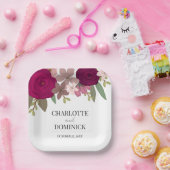 Assiettes En Carton Bourgogne Mariage de fleurs de jardin (Fête)