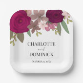Assiettes En Carton Bourgogne Mariage de fleurs de jardin (Recto)
