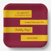 Assiettes En Carton Bourgogne Minimale Et Or Élégant 50ème Anniversair (Recto)