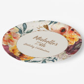 Assiettes En Carton Bourgogne Orange Floral Gold Parties scintillant 7 (Angle)