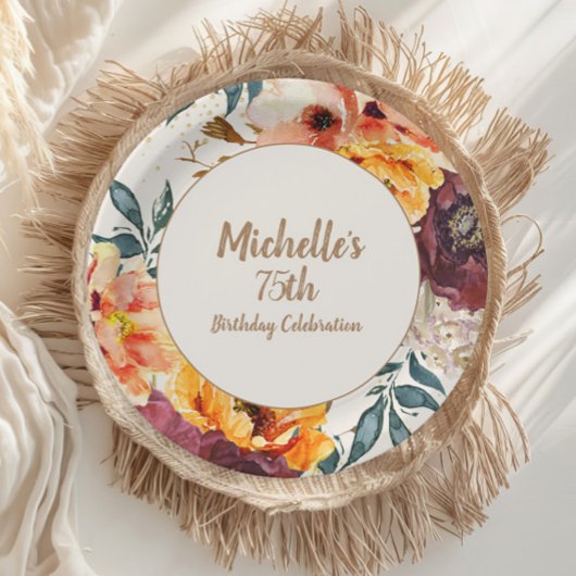 Assiettes En Carton Bourgogne Orange Floral Gold Parties scintillant 7