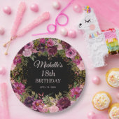 Assiettes En Carton Bourgogne rose Parties scintillant florale Noir 18 (Fête)