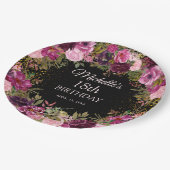 Assiettes En Carton Bourgogne rose Parties scintillant florale Noir 18 (Angle)