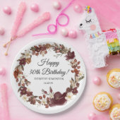 Assiettes En Carton Bourgogne rouge mauve automne fleurs 30e anniversa (Fête)