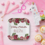 Assiettes En Carton Bourgogne Rouge Rustique Rose Mariage campagnard F (Fête)