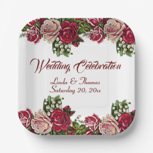 Assiettes En Carton Bourgogne Rouge Rustique Rose Mariage campagnard F