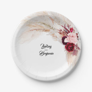 Assiettes En Carton Bourgogne Rouge Tropical Pampas Grass Mariage
