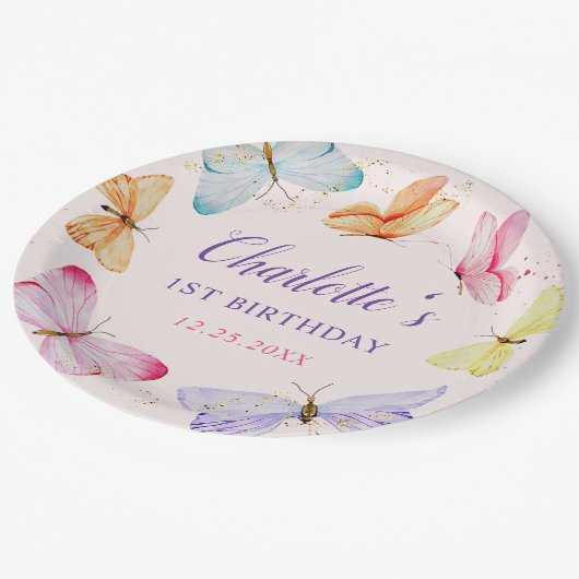 Assiettes En Carton Bouteille d'aquarelle 1er anniversaire (Angle)