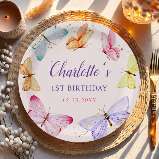 Assiettes En Carton Bouteille d'aquarelle 1er anniversaire