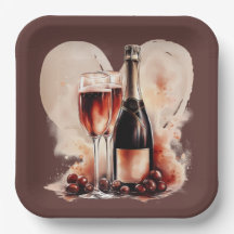 Bouteille de Champagne à l'aquarelle rouge et beig
