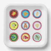 Assiettes En Carton Bouteille Tropicale Casquettes Design Océan et Fau (Recto)