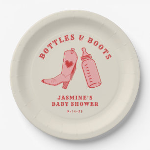 Assiettes En Carton Bouteilles & Bottes Cowgirl Western Baby shower ro