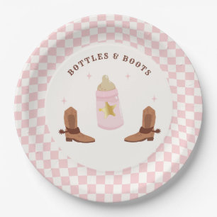 Assiettes En Carton Bouteilles et bottes rétro Baby shower de fille