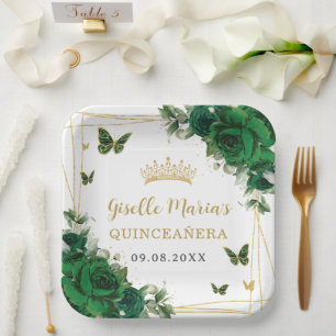 Assiettes En Carton Bouteilles florales Emerald Quinceañera