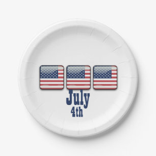 Assiettes En Carton Bouton carré avec drapeau américain, 4 juillet Pla