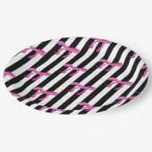 Assiettes En Carton Boutons roses sur bandes noires et blanches (Angle)