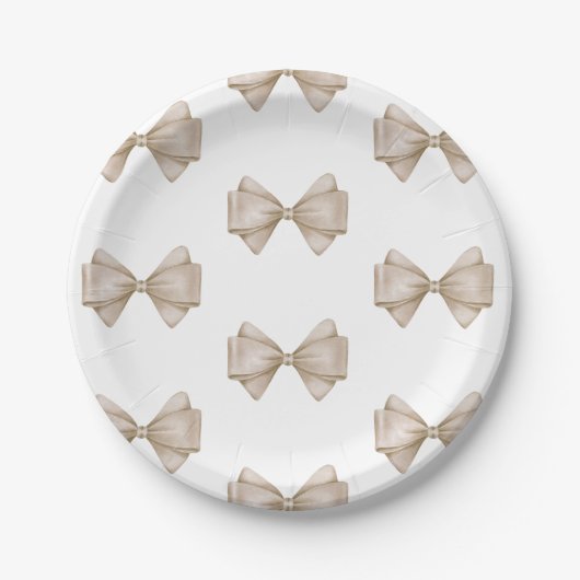 Assiettes En Carton Bow Beige Baby shower Boho moderne (Devant)
