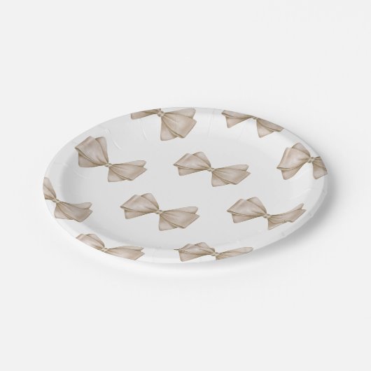 Assiettes En Carton Bow Beige Baby shower Boho moderne (Angle)