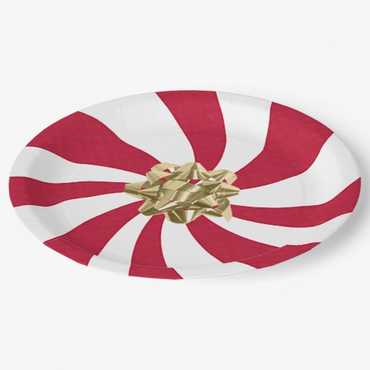 Assiettes En Carton Bow de Noël sur bonbon de menthe poivrée (Angle)