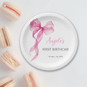 Assiettes En Carton Bow Girls roses 1er anniversaire