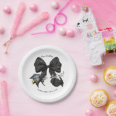 Assiettes En Carton Bow Noir Moderne Elle L'A Fait Plaque Ronde Papier (Fête)