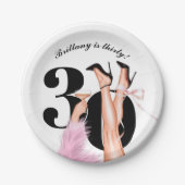 Assiettes En Carton Bow rose & Cocktails Coquette Moderne 30e annivers (Devant)