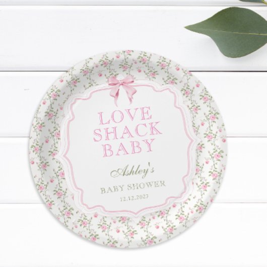Assiettes En Carton Bow rose Love Shack Baby shower élégant