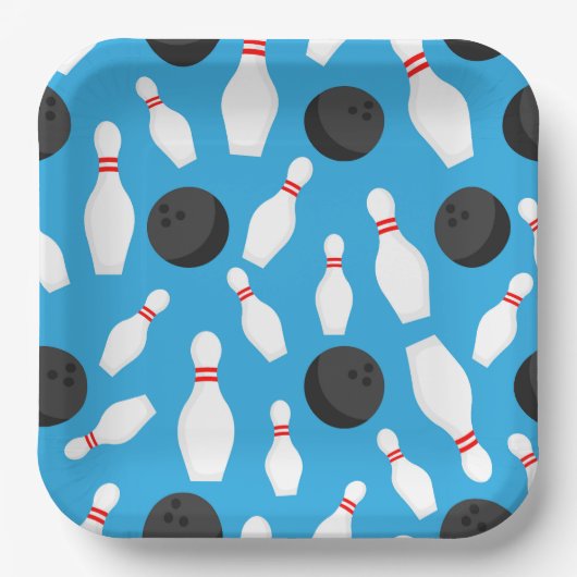 Assiettes En Carton Bowling Anniversaire Bleu (Recto)