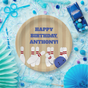 Assiettes En Carton Bowling Ball et Pins Bowling Anniversaire