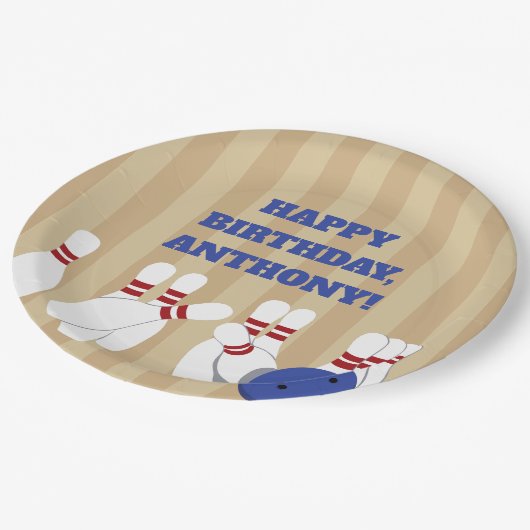 Assiettes En Carton Bowling Ball et Pins Bowling Anniversaire (Angle)