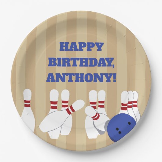 Assiettes En Carton Bowling Ball et Pins Bowling Anniversaire (Devant)