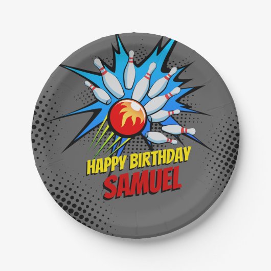 Assiettes En Carton Bowling fête d'anniversaire (Devant)